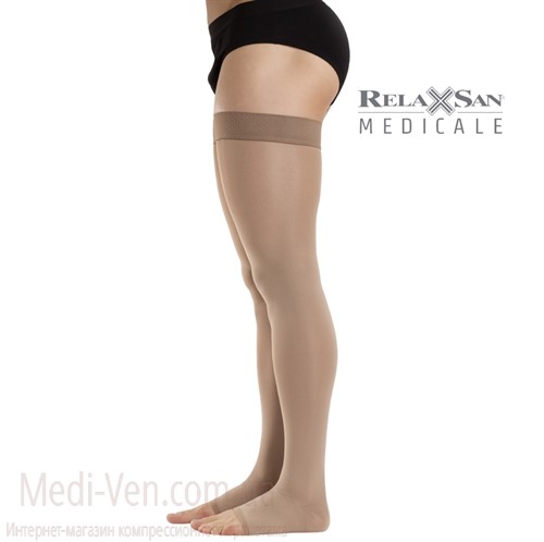 Компрессионные чулки Relaxsan Medicale Premium 2 класс компрессии СТРОГАЯ РЕЗИНКА для женщин и мужчин ОТКРЫТЫЙ НОСОК бежевые - Италия
