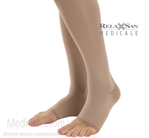 Компрессионные чулки Relaxsan Medicale Premium 2 класс компрессии СТРОГАЯ РЕЗИНКА для женщин и мужчин ОТКРЫТЫЙ НОСОК бежевые - Италия